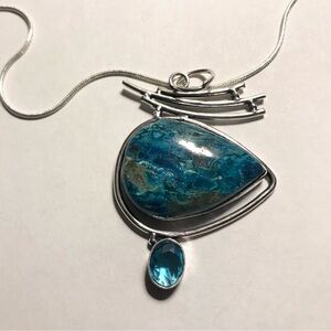 Chrysocolla Stamped 925 Sterling Silver Necklace